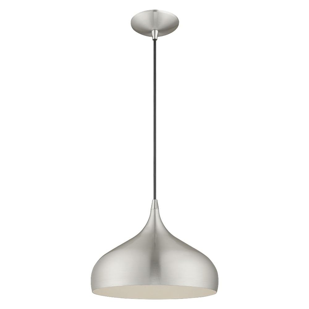 Livex Lighting 41172-69 Metal Shade - 11.75" One Light Mini Pendant, Shiny White Finish with Shiny White Metal/Gold Shade