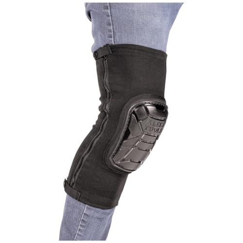Klein Tools 60629 Tough-Flex Knee Sleeves for Work, Construction, Low-Profile Sleeve with Zipper, Gel-Like Foam, Black, M/L