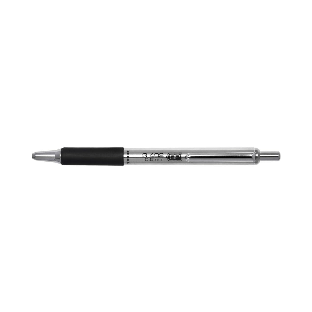 Zebra Pen STEEL G-402 Retractable Gel Pens - 0.5mm Fine Point - Smooth Black Ink - Rapid Dry Ink for No Smears or Smudges - Refillable Stainless Steel Writing Pens for Office, School, 12-Pack (49210)