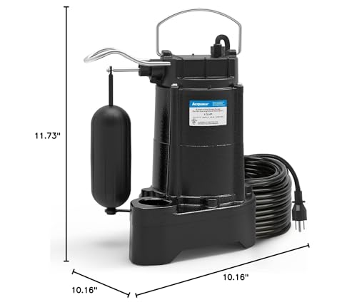Acquaer 1/3 HP Submersible Sewage/Effluent Pump,3680 GPH Cast Iron Sump Pump with Automatic Integrated Snap-action Float Switch for Basement,Flooding Area…