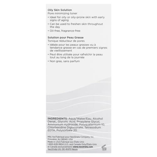 NEOSTRATA Oily Skin Solution Pore Minimizing Toner with Glycolic Acid Non-Comedogenic, 3.4 fl. Oz