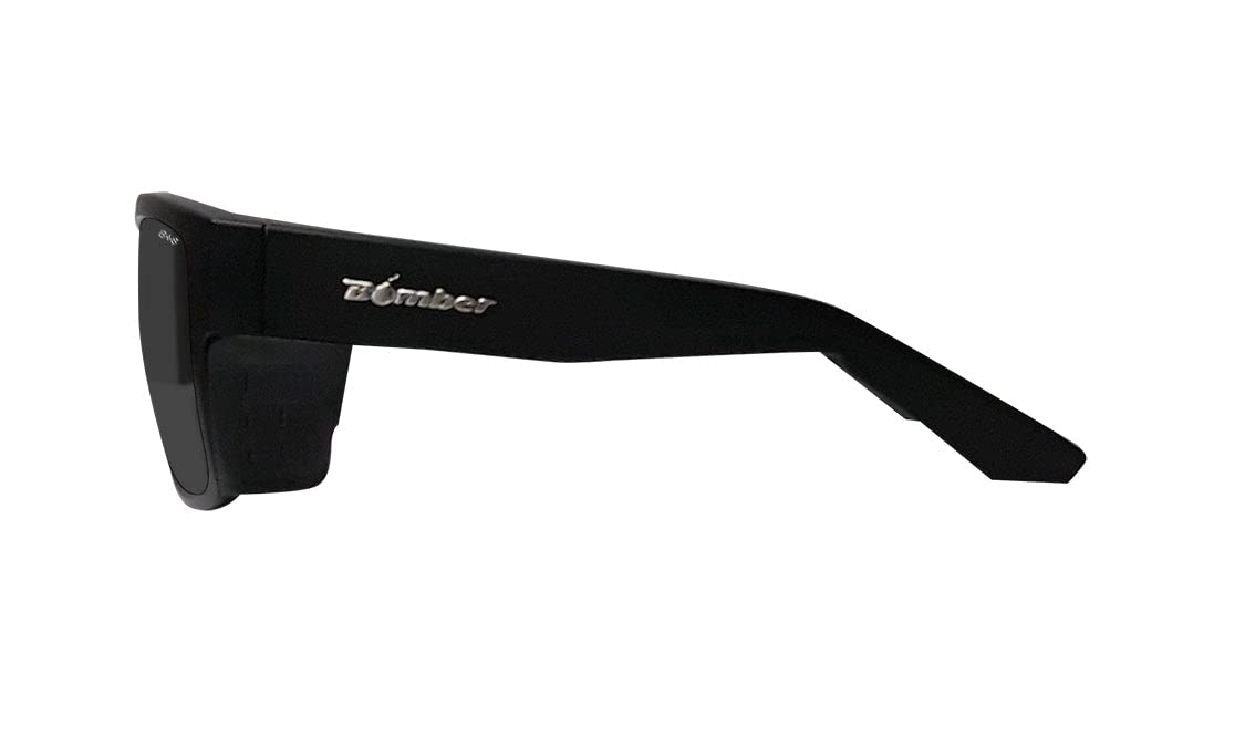 BOMBER Safety Glasses fits Men Women, Polarized Smoked Lens, Matte Black Frame with Non slip Foam Lining, Removable Side Shields included, z87 Compliant - CL111