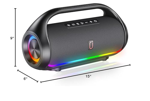 HWWR Bluetooth Speaker, IPX5 Waterproof Portable Bluetooth Speaker with Powerful Bass & LED Lights, Loud Stereo Wireless Speaker for Home Party, Beach, Outdoor Camping, Support USB/TF Card/AUX/TWS