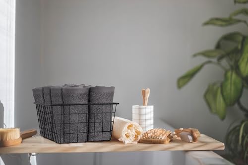 Tens Towels Pack of 60 Washcloths, 12 x 12 Inches, Lighter Weight, Quick to Dry, Super Soft & Absorbent, Gentle Face Towels, Hotel Quality, Perfect for Bathroom, Gym, Spa, Dark Grey
