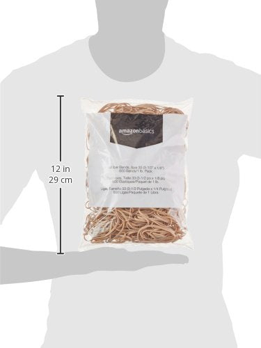 Amazon Basics Rubber Bands, Size 33 (3-1/2 x 1/8 Inch), 600 Bands/1 lb Pack, 25-Pack, Tan