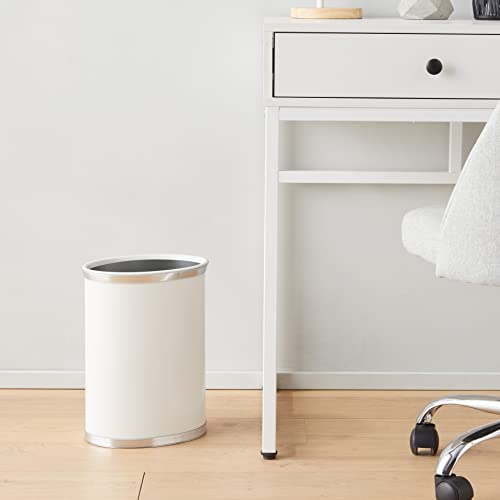 Kraftware Leatherette Wastebasket, 14", White with Brushed Chrome
