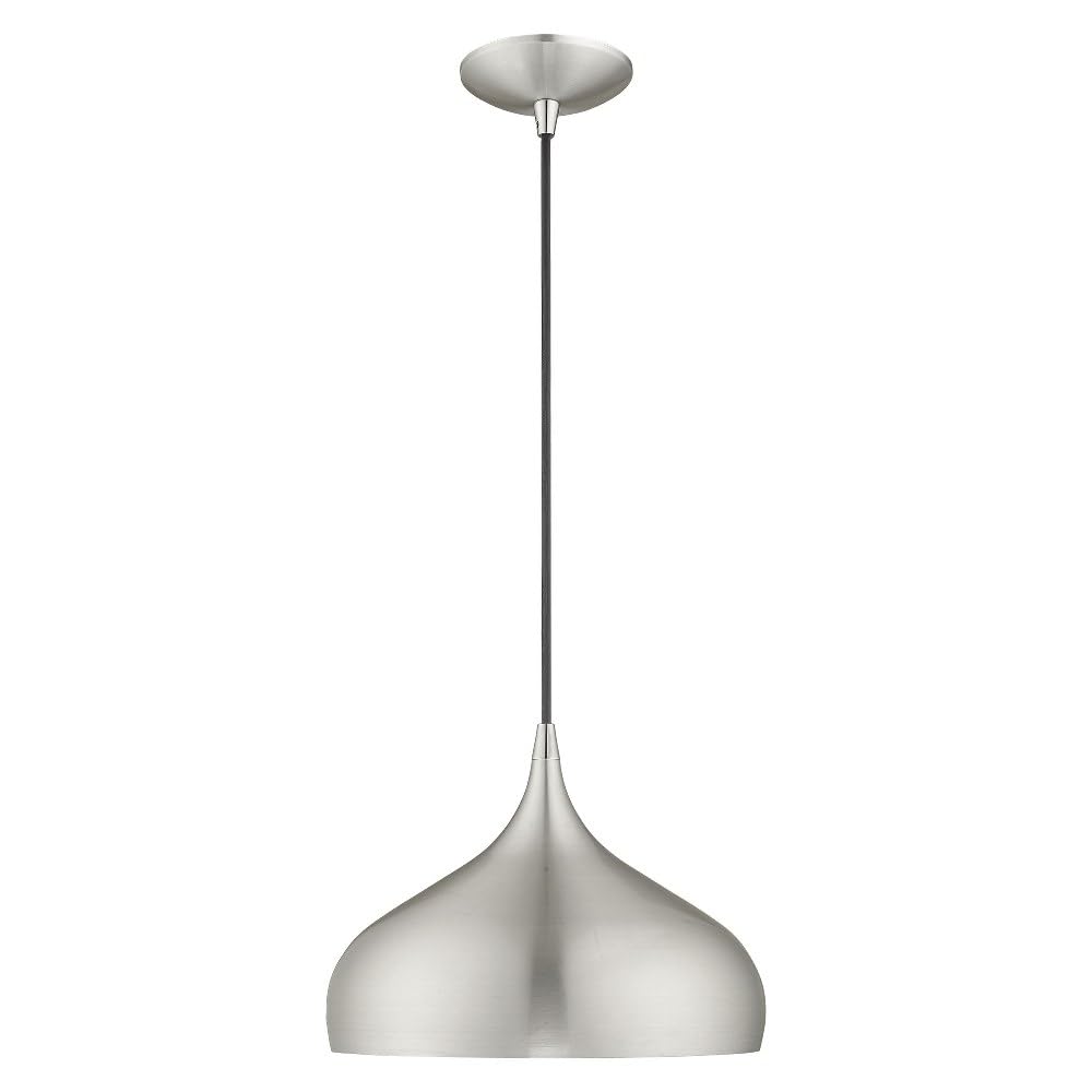 Livex Lighting 41172-69 Metal Shade - 11.75" One Light Mini Pendant, Shiny White Finish with Shiny White Metal/Gold Shade