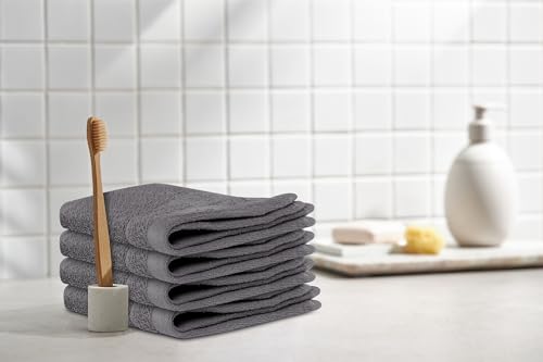 Tens Towels Pack of 60 Washcloths, 12 x 12 Inches, Lighter Weight, Quick to Dry, Super Soft & Absorbent, Gentle Face Towels, Hotel Quality, Perfect for Bathroom, Gym, Spa, Dark Grey