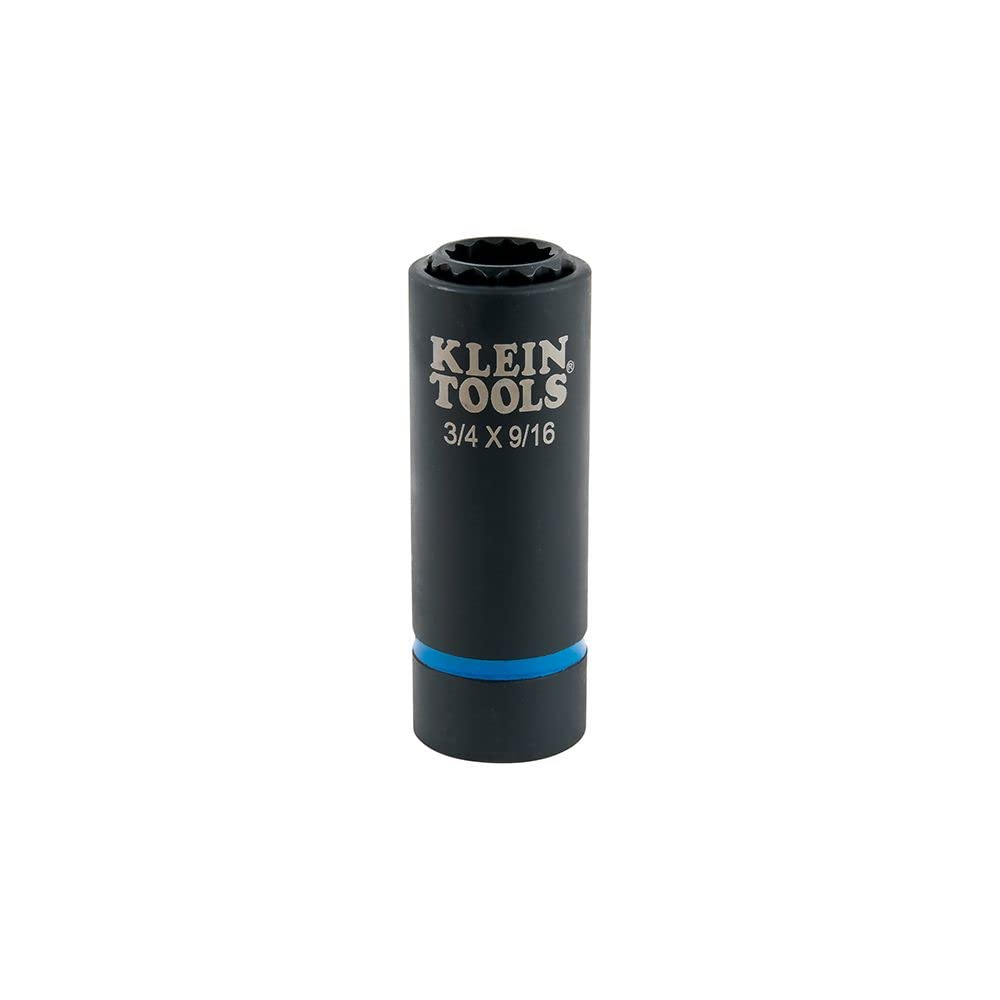 Klein Tools 66001 2-in-1 Impact Socket, Sizes 3/4-Inch and 9/16-Inch Hex, 12-Point Deep Socket Wrench with 1/2-Inch Drive