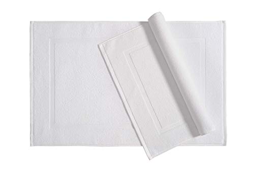Amazon Basics Premium 100% Cotton, Absorbent Soft Bath Mat, Machine Washable, 684 GSM, White, 30" x 20" Hotel Spa Shower/Bathtub Mats, Pack of 6