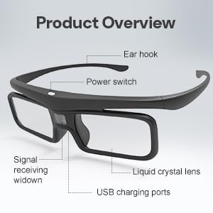 AWOL VISION DLP Link 3D Glasses, Rechargeable Active Shutter Eyewear compatiable with AWOL VISION LTV-3000 Pro and LTV-3500 Pro, Vanish TV & Other DLP-Link 3D projectors (2 Packs)