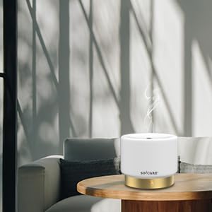 SOICARE Glass Diffuser with Luxury Alloy Base(Gold), All-in-one Room Decor Aromatherapy Oil Diffusers for Essential Oils, Air Scent Essential Oil Diffuser Humidifier,Dimmable Warm Light (280ML)