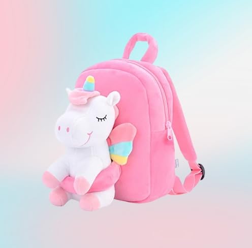 Gloveleya Unicorn Backpack for Girls Kids Backpack Plush Unicorn Toy Gifts for Kids Baby Napkins Snack Books Bag White 9 Inches