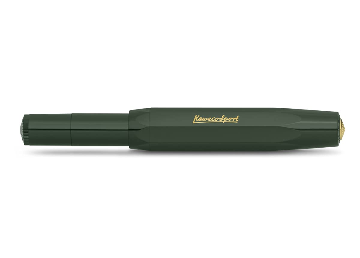 Kaweco CLASSIC SPORT Fountain Pen Green with 23 Carat Gold-Plated Steel Nib and Iridium Tip for Ink Cartridges I Sport Fountain Pen 13 cm I Nib: M (Medium)