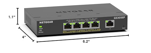NETGEAR 5 Port PoE Gigabit Ethernet Easy Smart Managed Essentials Switch (GS305EP) - with 4 x PoE+ @ 63W, Desktop or Wall Mount