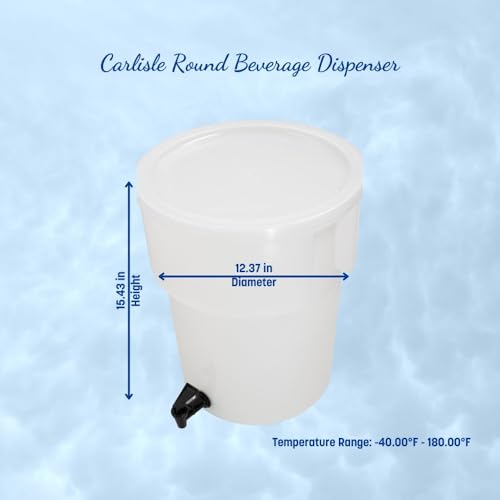Carlisle FoodService Products Round Beverage Dispenser Drink Dispenser with Spigot for Catering, Plastic, 5 Gallons, White