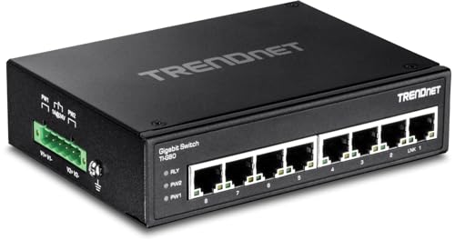 TRENDnet 8-Port Hardened Industrial Gigabit DIN-Rail Switch, TI-G80, 16 Gbps Switching Capacity, IP30 Rated, Ethernet Splitter, NDAA & TAA Compliant, Lifetime Protection, Black
