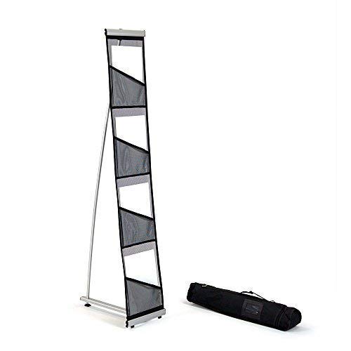 Vispronet Mesh Brochure Holder - 0.9ft x 4.6ft Portable Literature Stand with 4 Pockets & Carrying Bag, Collapsible Literature Rack For Businesses, Standing Brochure Holder, Vendor Booth Supplies