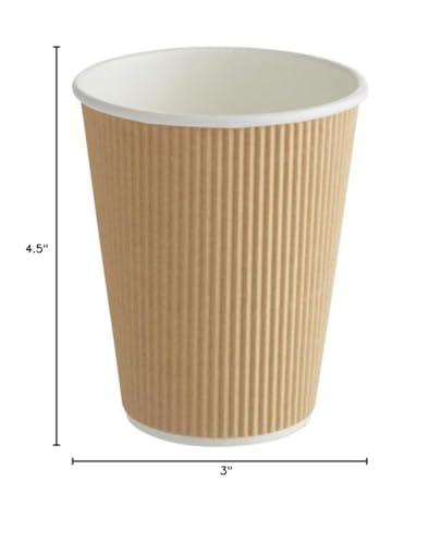 Ripple Paper Cups for Coffee & Tea Made in USA | Bulk for Home, Office, Restaurants & Coffee Shops | Recyclable, Insulated, & Disposable To-Go Cups for Hot Beverages (12oz - 500 Count)