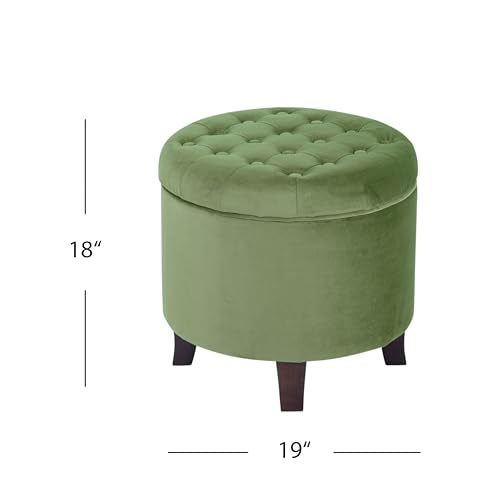 Homepop Home Decor | Upholstered Round Velvet Tufted Foot Rest Ottoman | Ottoman with Storage for Living Room & Bedroom | Decorative Home Furniture, Green
