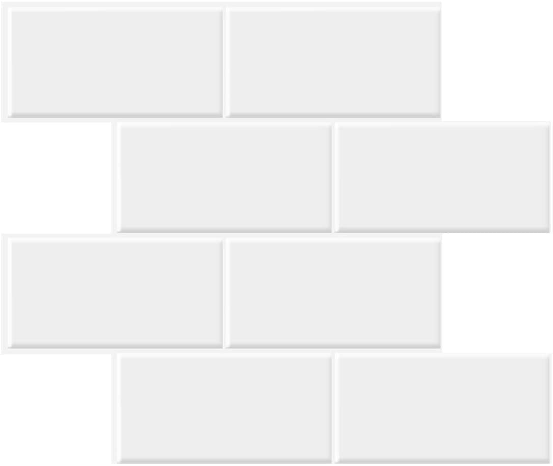 STICKGOO 10-Sheet Backsplash Peel and Stick Subway Tile, Self Adhesive Vinyl Wall Tiles, Stick on Backsplash for Kitchen and Bathroom(Thicker Design, White with White Grout)