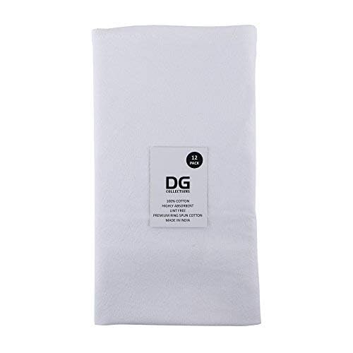 DG Collections 100% Cotton Flour Sack Towels – 50 Pack, 27x27 Inches, White, Lint-Free, Pre-Washed, Hemmed Edges – Reusable Kitchen Towels for Cleaning, Embroidery, Printing & Crafts - White