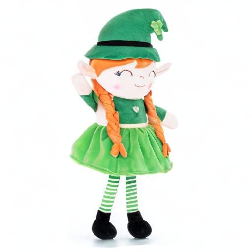 Gloveleya Plush Dolls Saint Patrick's Day Gifts Soft Blessings Doll Shamrock Wishes Plush Elf Baby Girl Gifts 16" Green