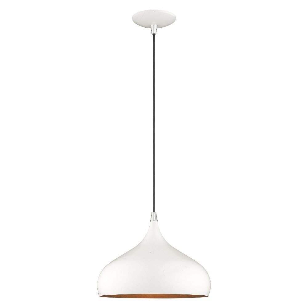 Livex Lighting 41172-69 Metal Shade - 11.75" One Light Mini Pendant, Shiny White Finish with Shiny White Metal/Gold Shade