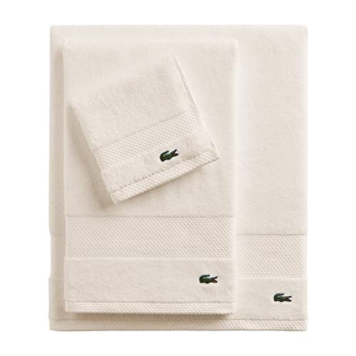 Lacoste Heritage 100% Supima Cotton Bath Sheet, Chalk, 35" x 70" – Highly Absorbent & Quick Drying, Premium Super Soft Bath Towel, Bathroom Essential, Gift for All Occasions, Machine Washable
