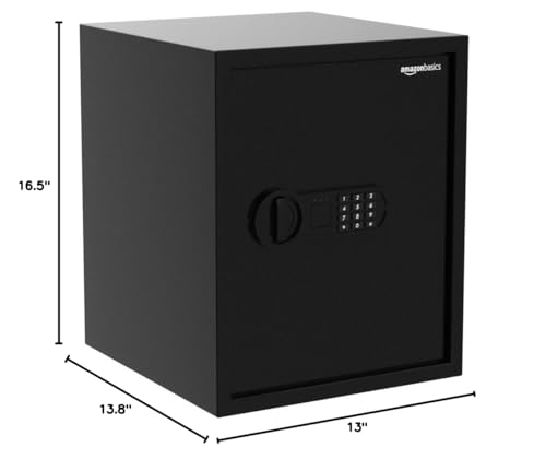 Amazon Basics Steel Home Security Safe with Programmable Electronic Combination Lock for Documents, Jewelry, Valuables, 1.52 Cubic Feet, Black, 13.8"W x 13"D x 16.5"H