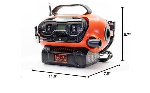 BLACK+DECKER Tire Inflator Portable Air Compressor, Air Pump for Inflatables, 3 Modes: Electric Outlet, 12V Car Adapter and Cordless 20V MAX, Battery Sold Separately (BDINF20C)