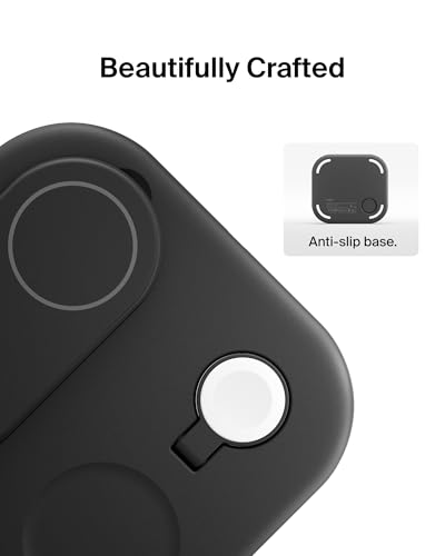 Belkin 3-in-1 MagSafe-Compatible iPhone Charger 15W, Foldable Magnetic Qi2-Certified Wireless Charging Station for iPhone 16, Apple Watch Series 10, AirPods 4, and More, w/Non-Slip Base & PSU - Black