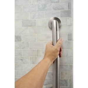 Moen Home Care Bathroom Safety 24 Inch Stainless Steel Handicap Grab Bar for Bathtub and Shower, Elderly Assistance Product with Concealed Screws, Polished Brass, R8924P