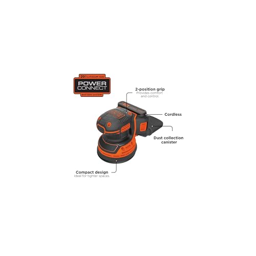 BLACK+DECKER 20V MAX Orbital Sander, Cordless, 12,000 OPM, 2 Sandpaper Sheets, Battery and Charger Included (BDCRO20C)