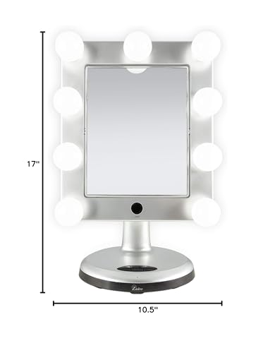 Zadro Melrose LED Variable 3-Color Lighted Dual-Sided 5X/1X Magnification Bluetooth Vanity Beauty Makeup Hollywood-Style Mirror, Satin Nickel