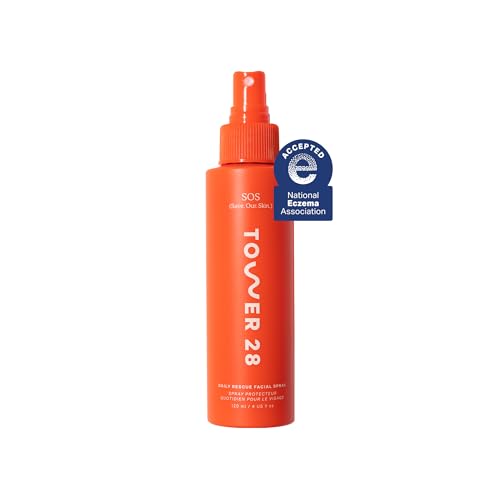 Tower 28 SOS Daily Rescue Facial Spray for Sensitive Skin, Hypochlorous Acid Spray Helps Reduce Redness and Breakouts, Full Size Toner for Face, 4 FL Oz