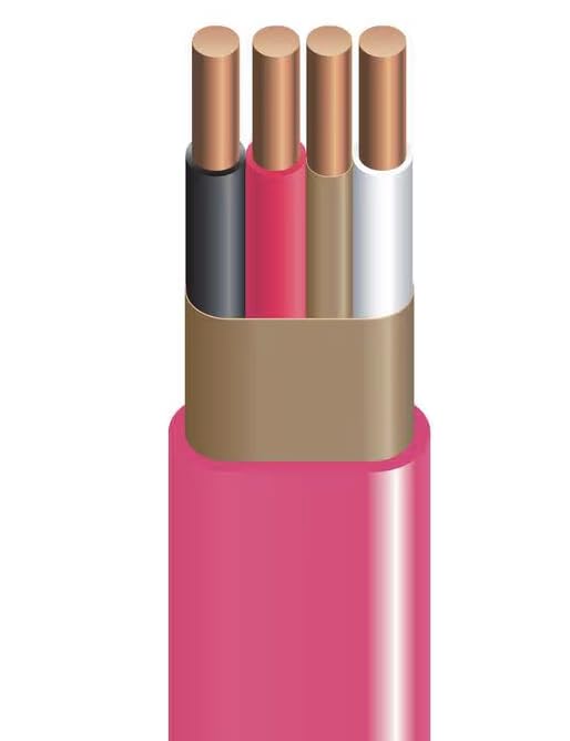25 FEET 10/3 Type NM-B Copper Wire. #10 AWG, 3 Conductors with Ground. Insulated Jacket Pink