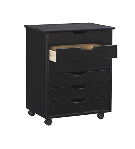 Linon Corinne Black Six Drawer Wide Rolling Storage Cart
