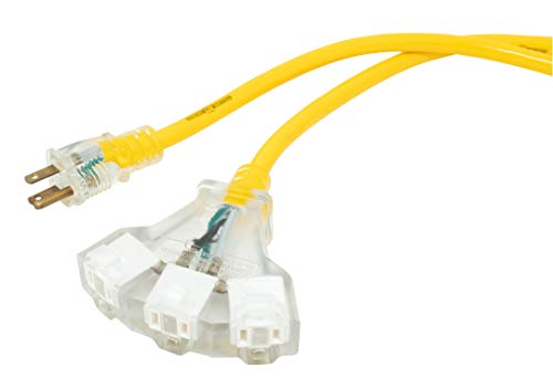 Southwire Outdoor Extension Cord - Power Light Indicator Cable for Heavy Duty Tools - SJTW - 12 Gauge - Water Resistant - High Visibility - Yellow - 50 Foot