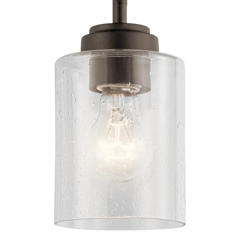 Kichler Winslow 7.5" Mini Kitchen Pendant with Clear Seeded Glass in Olde Bronze®, (7.5" H x 4.25" W), 44032OZ