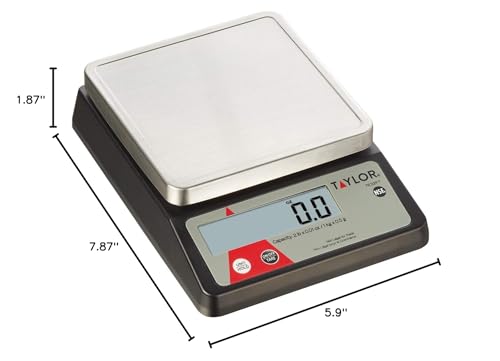 Taylor Compact Digital Portion Control Scale, Food Scale for Precise Weight Measuring and Portion Control, Tare and Hold Function, NSF, 32OZ, Stainless Steel Platform
