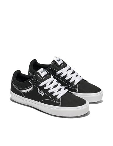 Vans Men's Seldan Shoe | Retro Tennis Inspired Sneakers for Fashion, Work & Everyday Wear, Canvas Black/White, 10.5