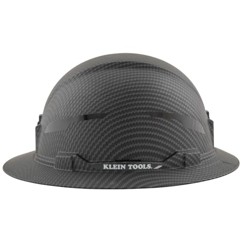 Klein Tools Hard Hat, Non-Vented Full Brim, Premium KARBN Pattern, Class E, Tested up to 20kV, Padded Sweat-Wicking Sweatband, Top Pad