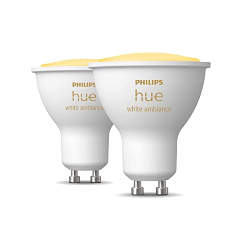 Philips Hue White Ambiance 2-Pack LED Smart GU10 Bulb, Bluetooth & Zigbee Compatible (Hue Hub Optional), Voice Activated with Alexa
