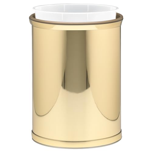 Kraftware Mylar Collection Wastebasket with Plastic Liner, adds Luxurious Style to the Home or Office, Bathroom or Bedroom, 13 Quart, 2 piece set with Liner for Easy Cleanup, Gold w Gold Trim