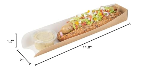 Restaurantware Bio Tek 11.8 x 2 x 1.3 Inch Hot Dog Trays 200 Open-Design Hot Dog Containers - Greaseproof Recyclable Kraft Paper Hot Dog Serving Trays