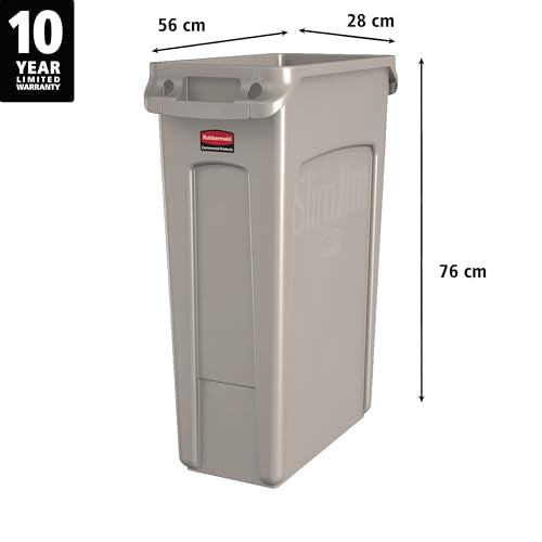 Rubbermaid Commercial Products Slim Jim Plastic Rectangular Trash/Garbage Can/Bin with Venting Channels, 23 GAL, Beige, for Kitchens/Classrooms/Offices/Back of House