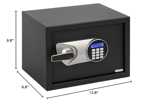 BlackSmith Home Biometric Safe 1.0 Cub - Fingerprint Recognition Box With Keys, Keypad Lock, LCD Display, Dual Alarm System - Wall Mount Cabinet for Jewelry and Valuables, Black