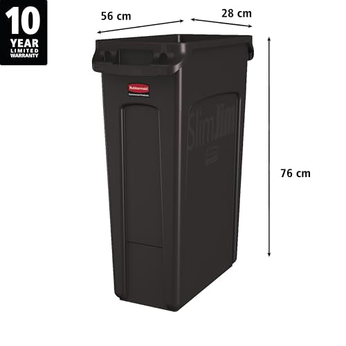 Rubbermaid Commercial Products Slim Jim Plastic Rectangular Trash/Garbage Can/Bin with Venting Channels 23 GAL Brown for Kitchens/Classrooms/Offices/Back of House