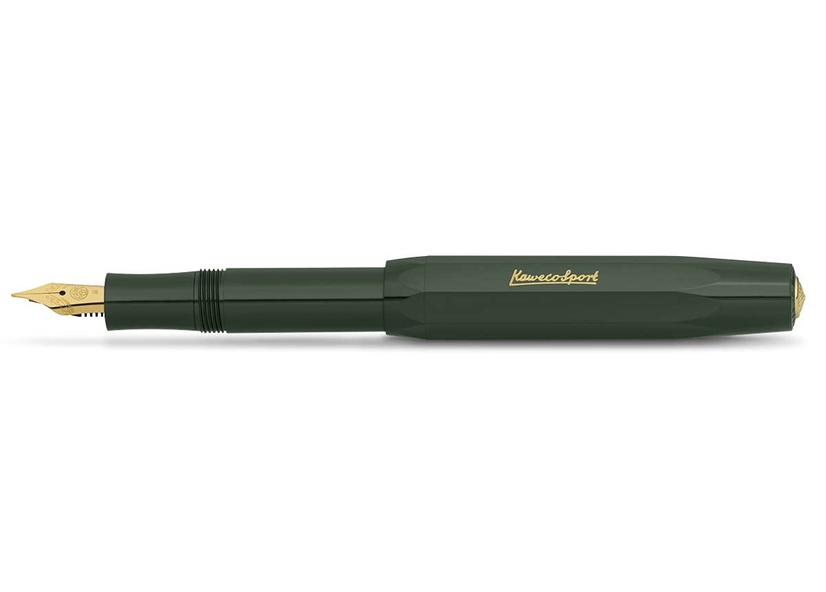 Kaweco CLASSIC SPORT Fountain Pen Green with 23 Carat Gold-Plated Steel Nib and Iridium Tip for Ink Cartridges I Sport Fountain Pen 13 cm I Nib: M (Medium)